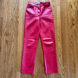 Wilfred Aritzia High Rise Bright Red Straight Leg Faux Leather Pants - size 4